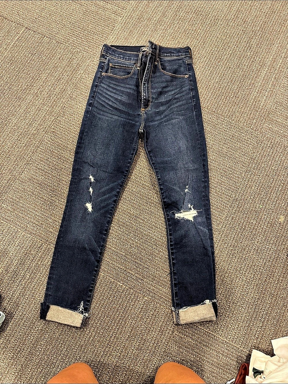 Abercrombie & Fitch Ultra High Rise Super Skinny Jeans Distressed Jeans in Blue